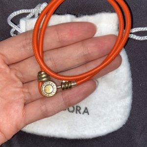 Pandora orange leather bracelet $20!!!!